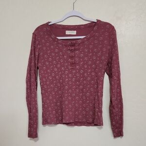 Lucky Brand Burgundy Floral Long Sleeve Top
